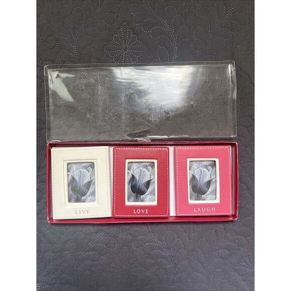 Blue Tulip 3pc LIVE LOVE LAUGH Leather Photo Frame Set 2 1/2”x1 1/2” Accent Gift - Picture 2 of 9